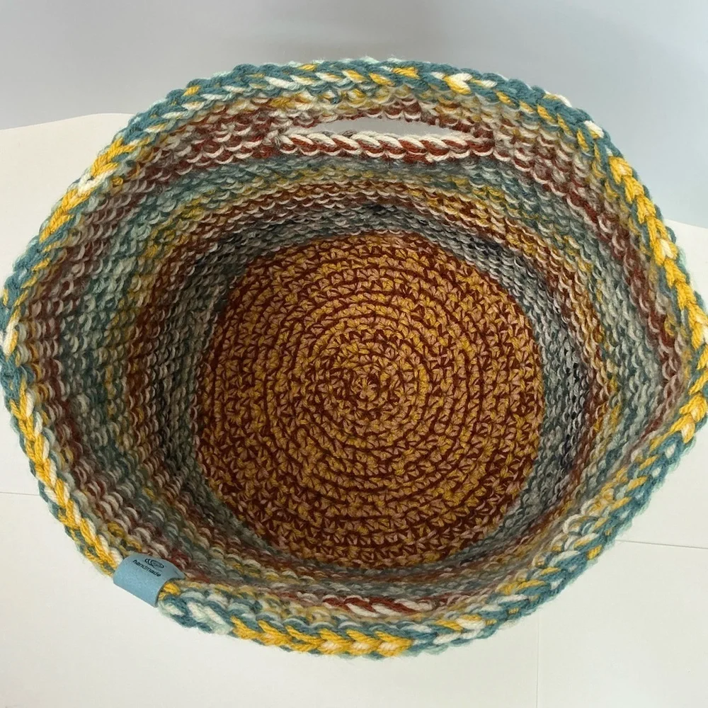 Handcrafted Multicolor Crochet Scrap Woven Tote Bag Basket Storage Handmade Knit